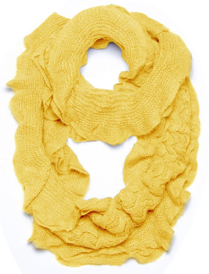 Yellow Trendy and Chic Ruffle Edge Thick Knitted Circle Infinity Loop Scarf