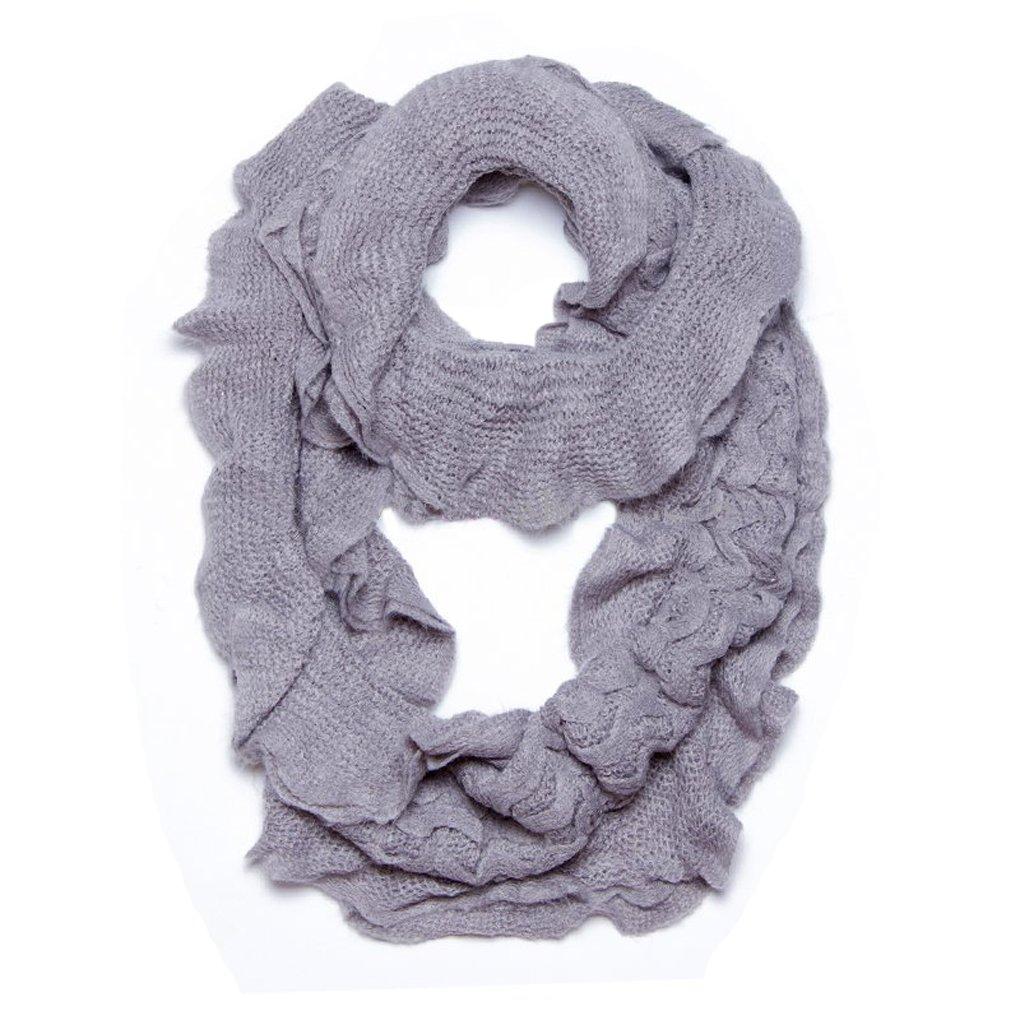 Gray Trendy and Chic Ruffle Edge Thick Knitted Circle Infinity Loop Scarf