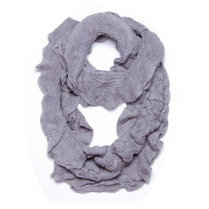 Gray Trendy and Chic Ruffle Edge Thick Knitted Circle Infinity Loop Scarf