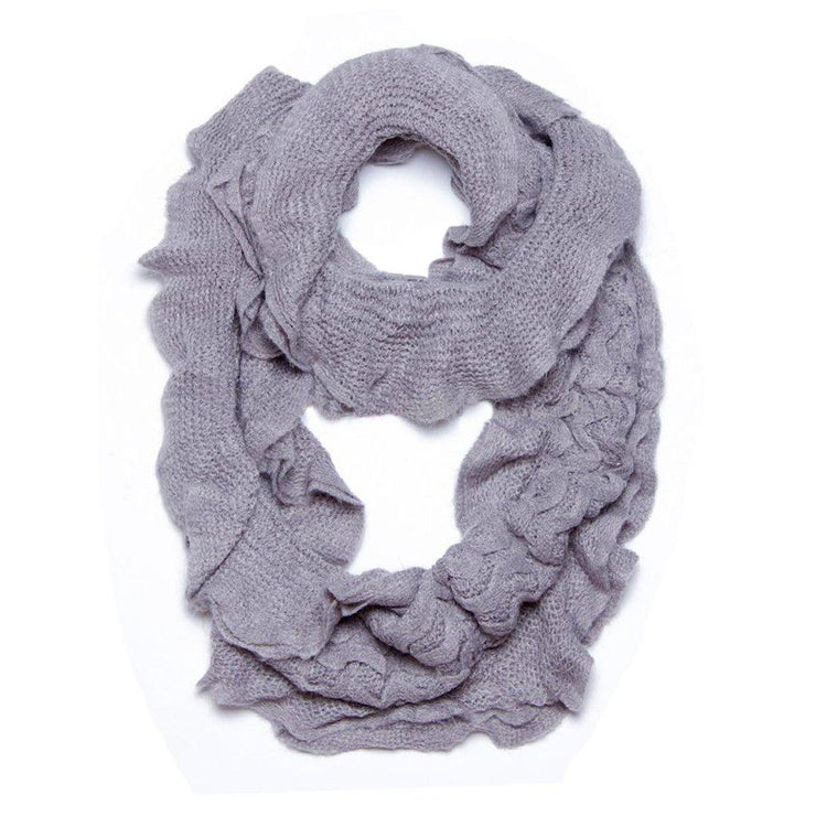 Gray Peach Couture Trendy and Chic Ruffle Edge Thick Knitted Circle Infinity Loop Scarf