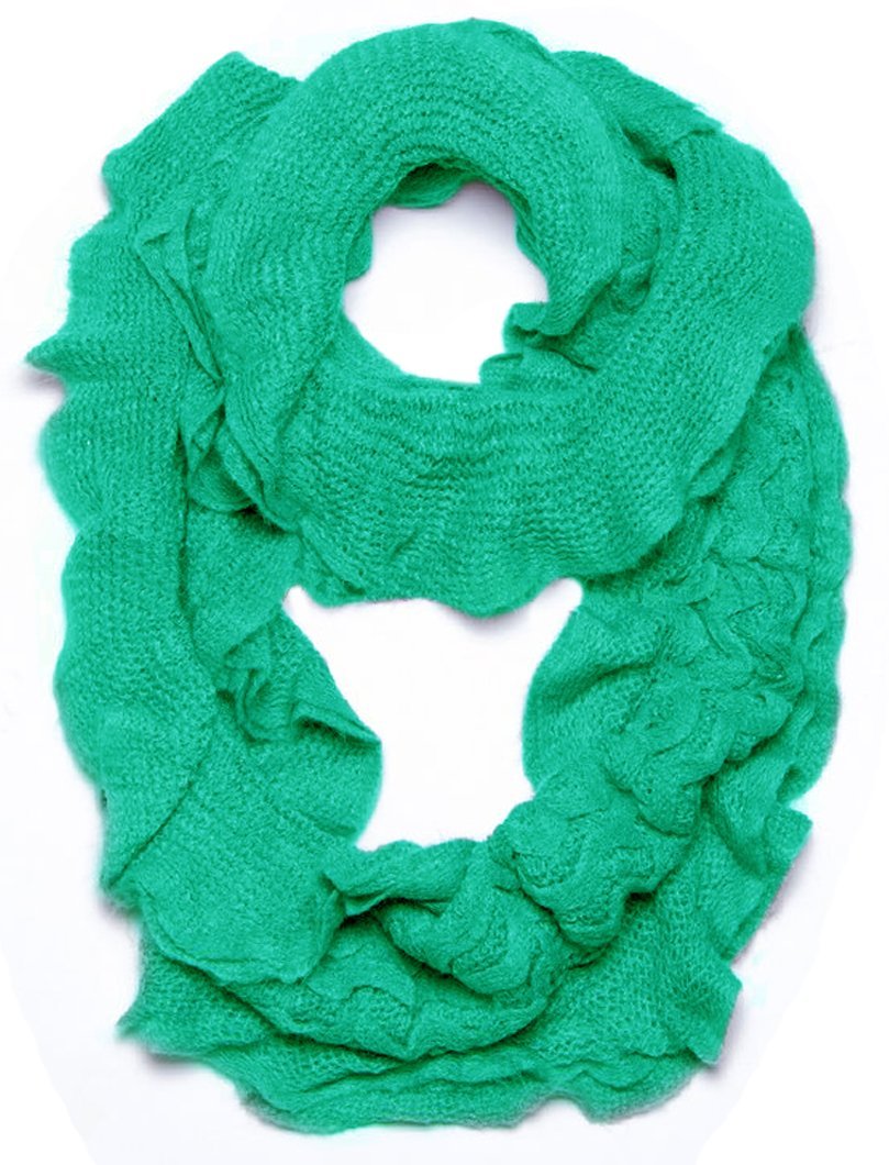 Teal Trendy and Chic Ruffle Edge Thick Knitted Circle Infinity Loop Scarf