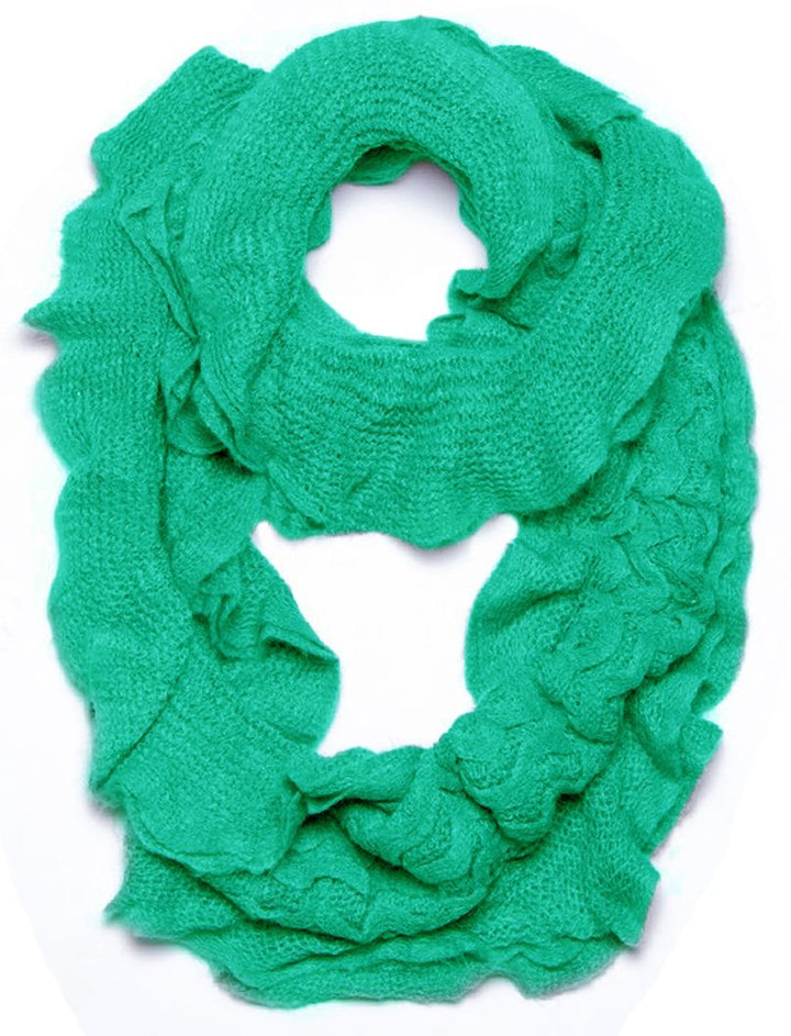 Teal Trendy and Chic Ruffle Edge Thick Knitted Circle Infinity Loop Scarf