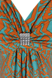 Tribal Damask Print Sleeveless Beach Maxi Dress
