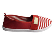 Striped Lightweight Canvas Classic Casual Slip On Shoes Sneakers (6, Red)