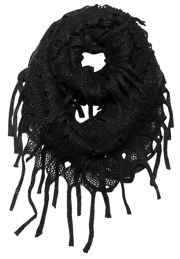 Black Mix Peach Couture Warm Bohemian Crochet Hand Knitted Fringe Infinity Loop Scarf Wrap