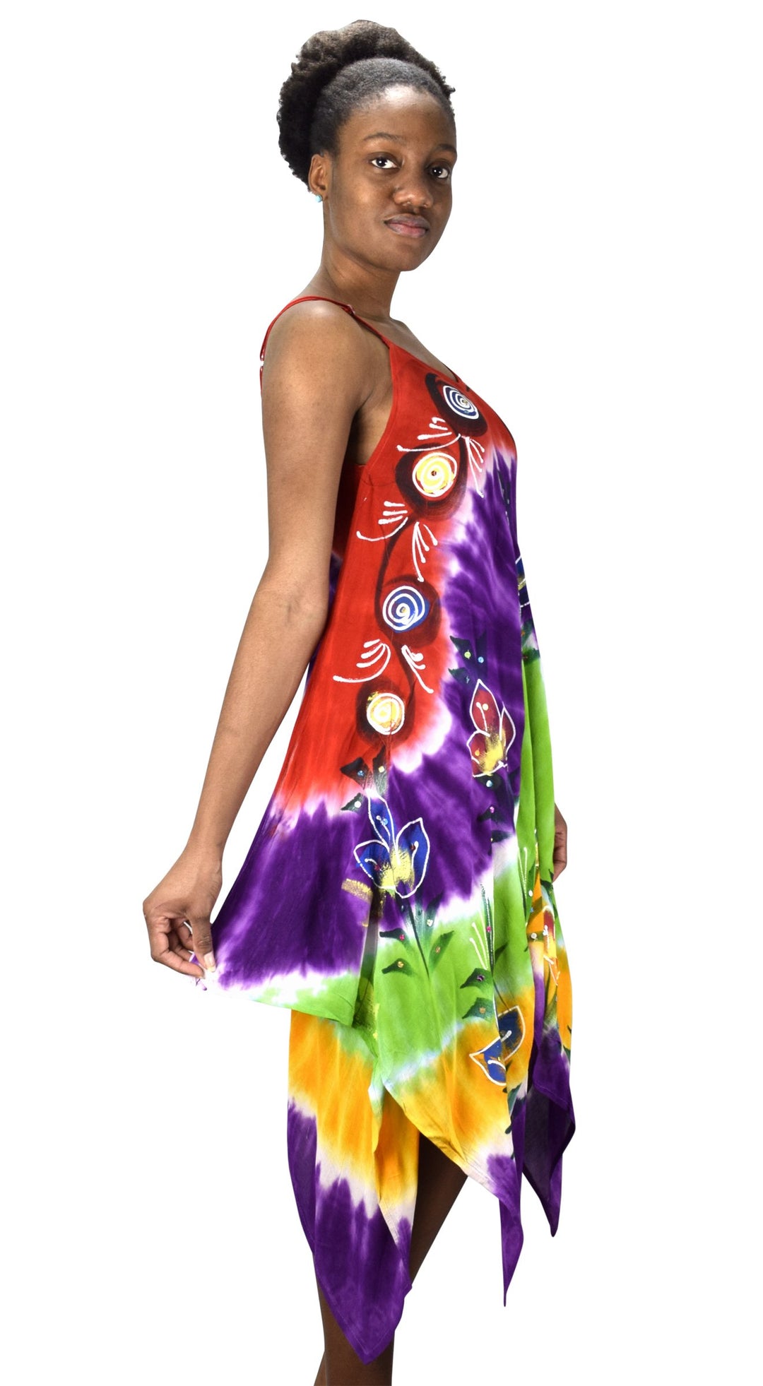 Floral Tie Dye Handkercheif Hem Sleeveless Summer Dress Cover up