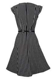 Striped Retro Vintage Inspired Party Cocktail Dress With Belt Tie