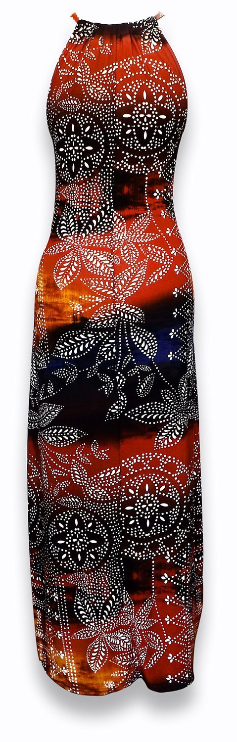 Metal Halter Neck Tropical Maxi Dress Orange X Large