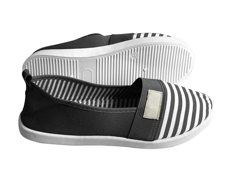 Striped Lightweight Canvas Classic Casual Slip On Shoes Sneakers (8, Black)