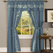 Sophisticated Rich Floral Embroidered Silk Feel 5 Piece Curtain Set