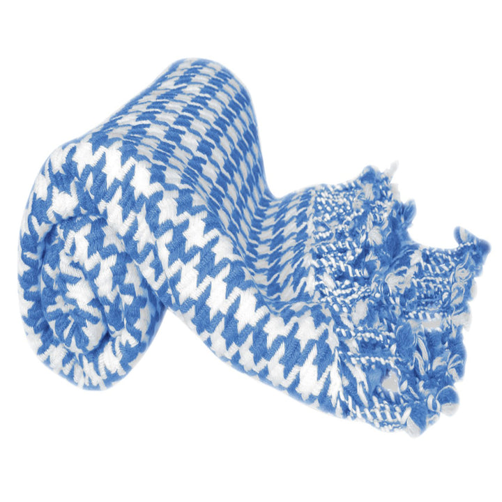 Blue Cashmere Wool Houndstooth Throw (50x60")