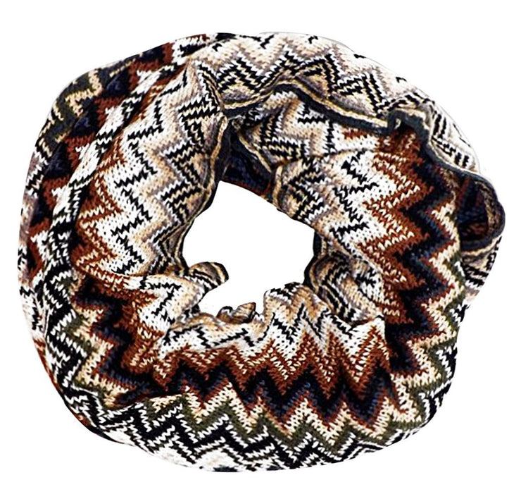 Brown Chevron Multicolored Zigzag Knitted Loop Scarf Available in Many Colors
