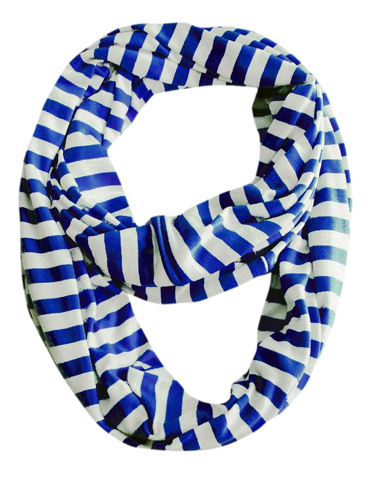 Blue and White Peach Couture Lightweight Pure Cotton Striped Jersey Knit Infinity Loop Scarf