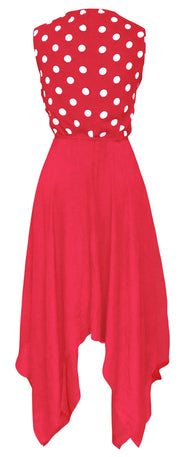 Women's Casual 2 in 1 Polka Dot Flowing Handkerchief Dress (Coral, X-Large)