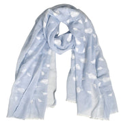 Modern Feather Floral Graphic Print Fringe Shawl Wrap Scarf (Baby Blue)
