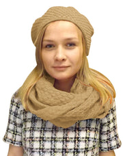 Peach Couture Womens Warm Winter Knit Beret Hat and Infinity Loop Scarf Set