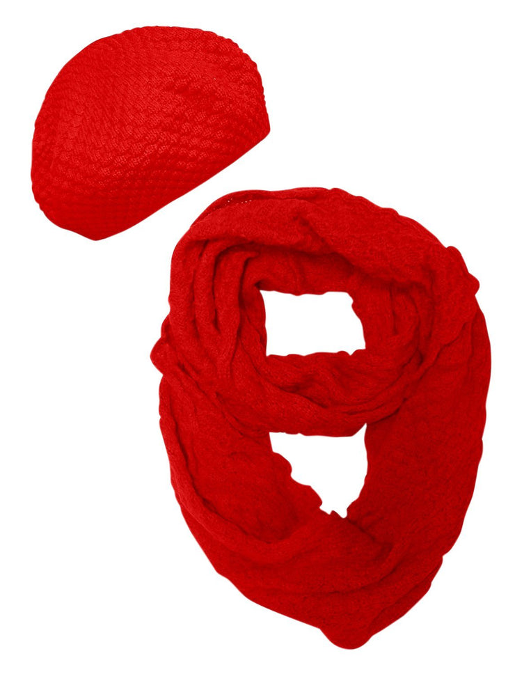 Rust Pair Peach Couture Womens Warm Winter Knit Beret Hat and Infinity Loop Scarf Set