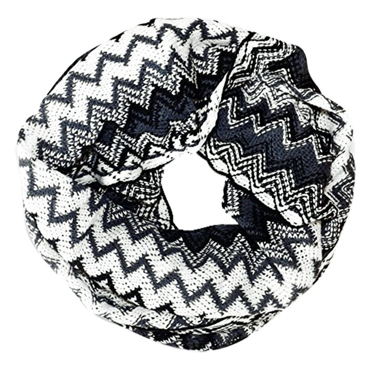 Black/White Chevron Multicolored Zigzag Knitted Loop Scarf Available in Many Colors
