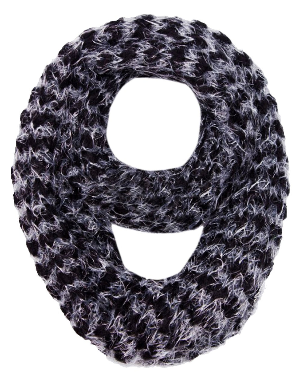 Two-tone thick knit soft chunky infinity loop scarf in a cozy winter style.