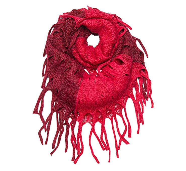 Wine Mix Peach Couture Warm Bohemian Crochet Hand Knitted Fringe Infinity Loop Scarf Wrap