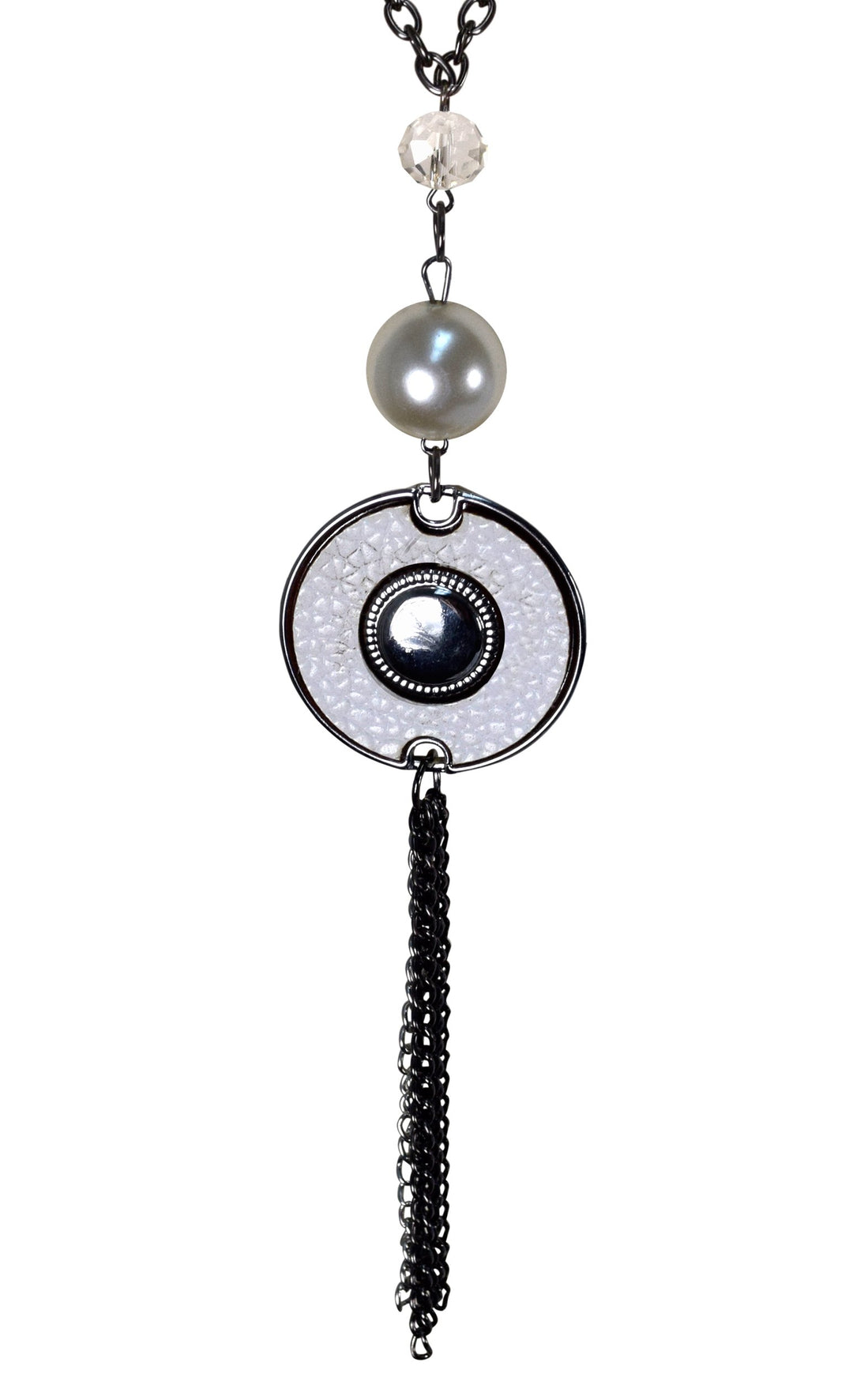 Vintage Chic Long Chain Large Pearl Circle Necklace Earrings Set