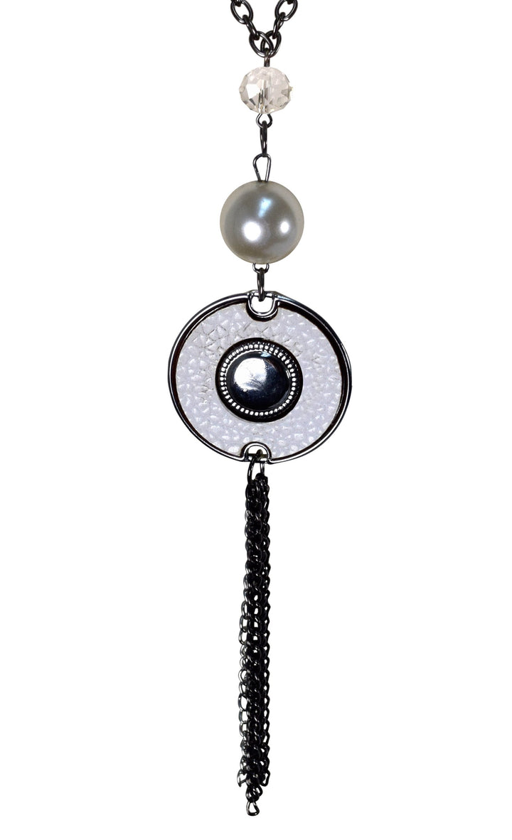 Vintage Chic Long Chain Large Pearl Circle Necklace Earrings Set