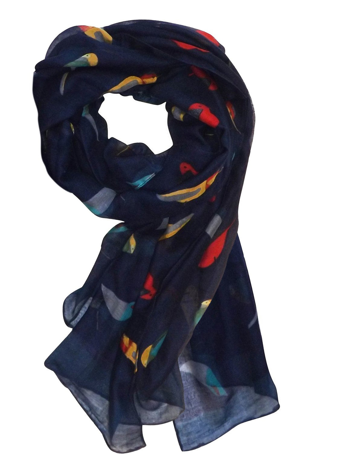 Multicolor bird print lightweight graphic design scarf for summer and fall fashion