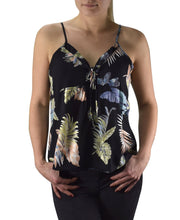 Peach Couture Floral Leaf Print Spaghetti Strap Tie Neck Blouse Tops Shirts