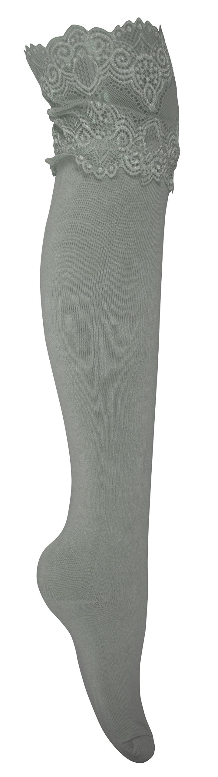 Stylish High Wide-Lace Jersey Knit Knee-High Cotton Boot Socks