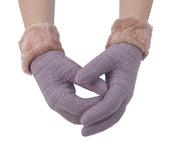 Classic Cable Knit Plush Fleece Lined Double Layer Winter Gloves Mauve
