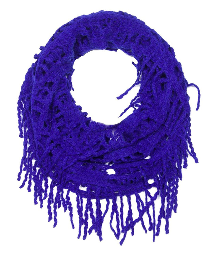 Winter Knitted Rectangular Pattern Long Fringe Warm Infinity Loop Scarf
