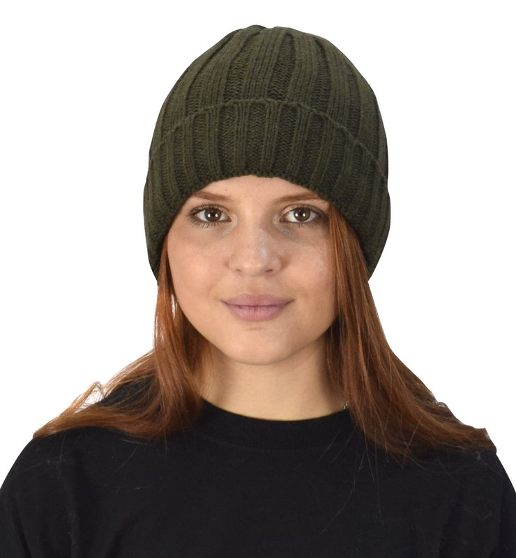 Striped Knit Sherpa Fleece Lined Unisex Winter Beanie Hat