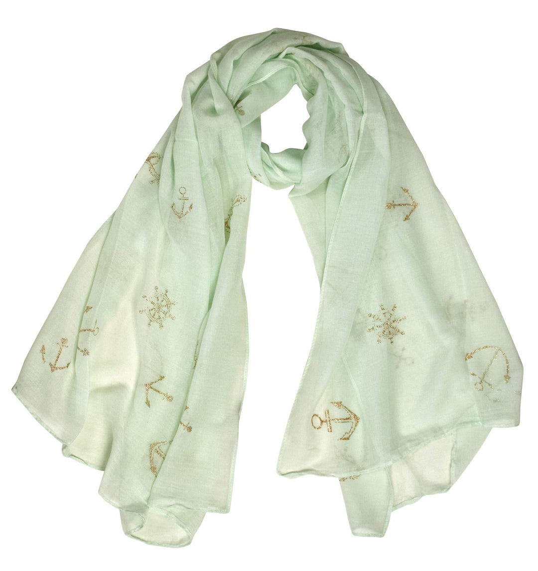 Mint Nautical Anchor Patriotic All American Navy Scarf Wrap Shawl