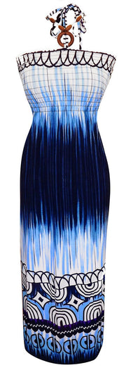 Exotic Tie Dye Self Tie Halter Vacation Maxi Dress Deep Blue L