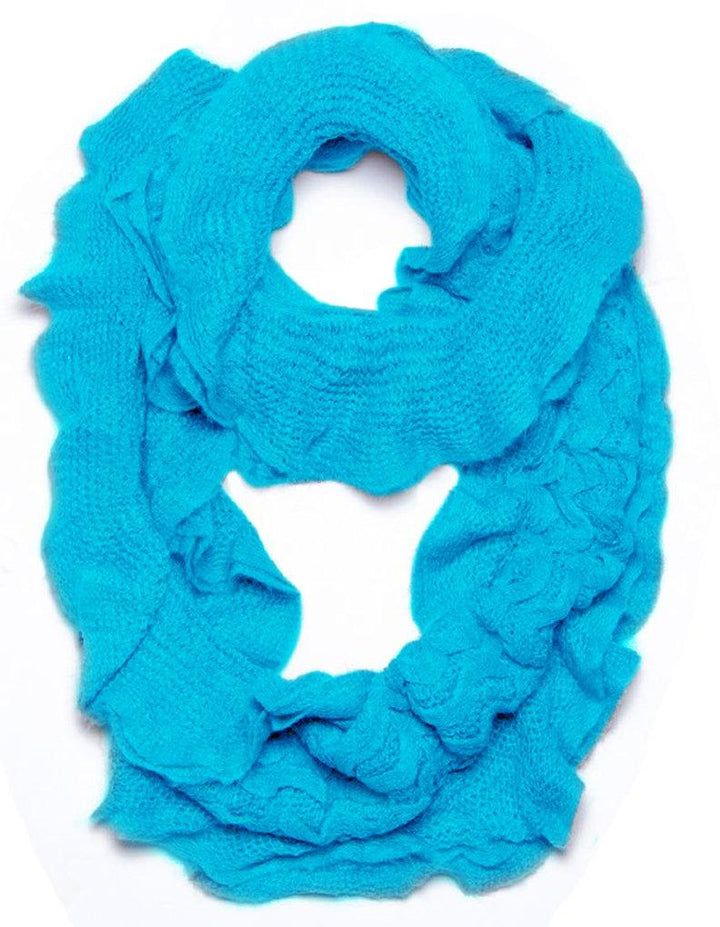 Turquoise Trendy and Chic Ruffle Edge Thick Knitted Circle Infinity Loop Scarf