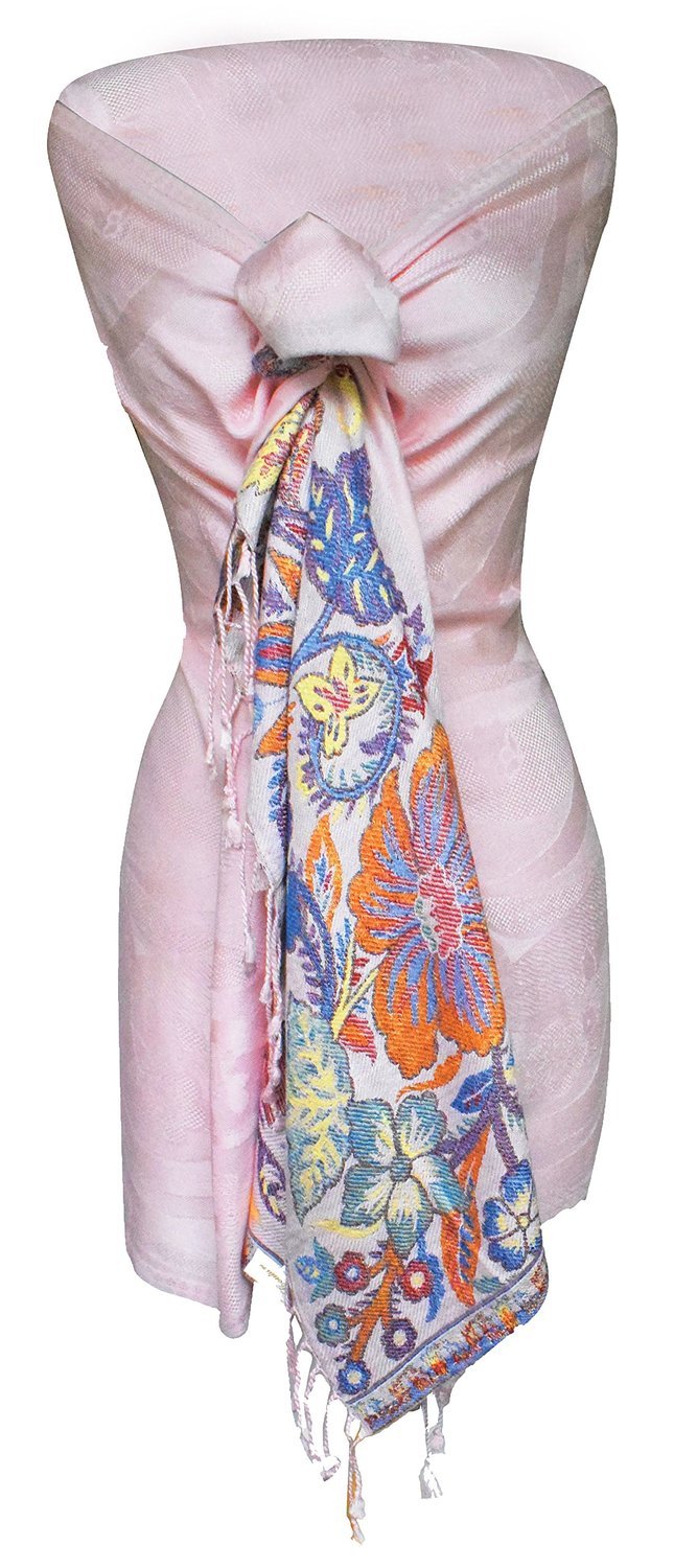 Peach Couture Exclusive Paisley Floral Border Reversible Pashmina Wrap Shawl