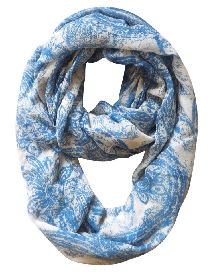 Blue/White Peach Couture Goddess Paisley Infinity Loop Scarf