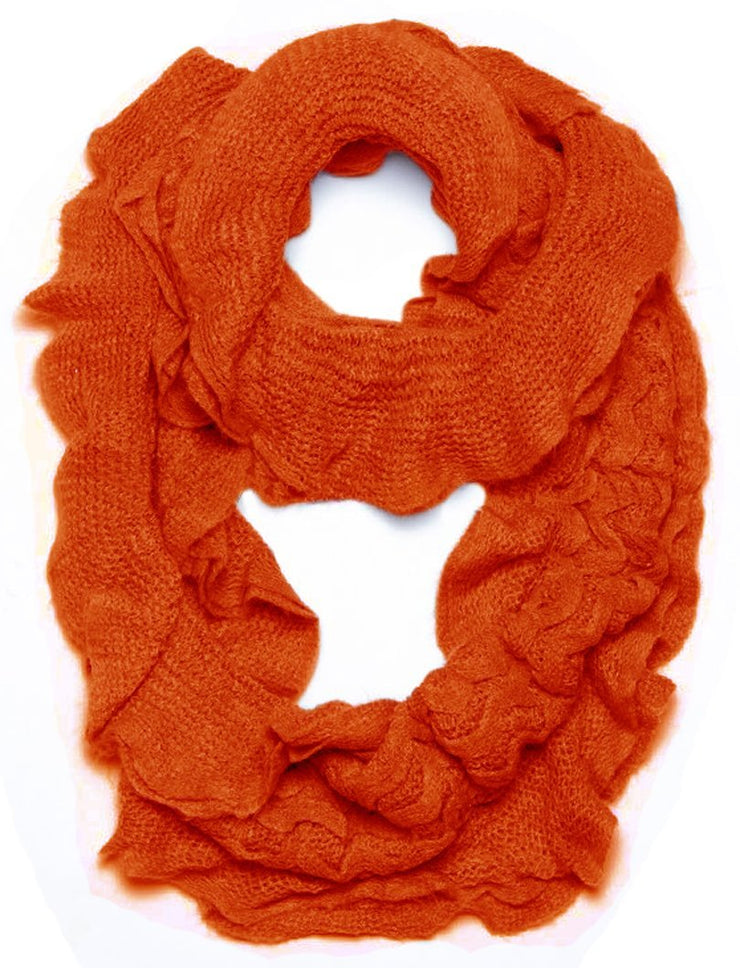 Orange Peach Couture Trendy and Chic Ruffle Edge Thick Knitted Circle Infinity Loop Scarf