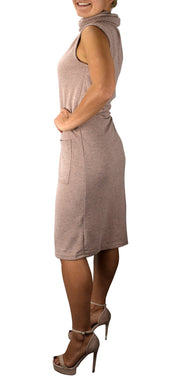Peach Couture Cowl Neck Sleeveless Sweater Dress with Pockets