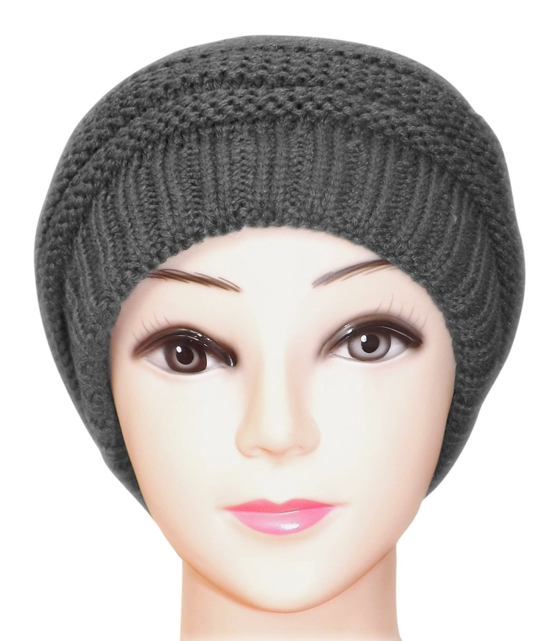 Trendy and Warm Zig Zag Crochet Knit Convertible Beanie Neck wear (Gray)
