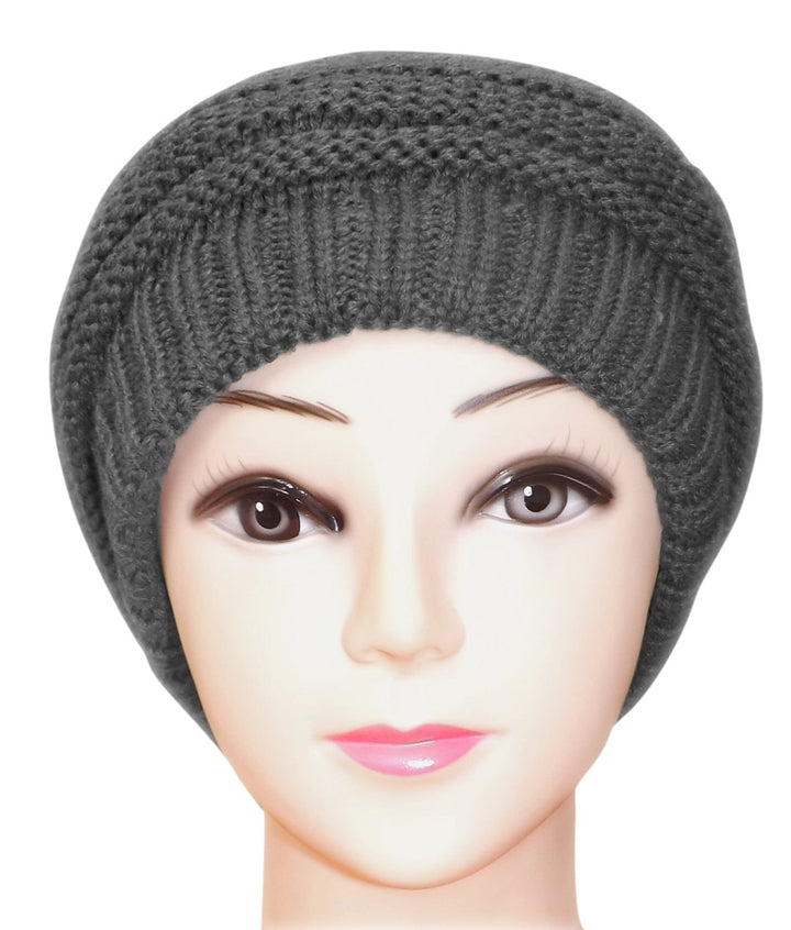 Trendy and Warm Zig Zag Crochet Knit Convertible Beanie Neck wear (Gray)