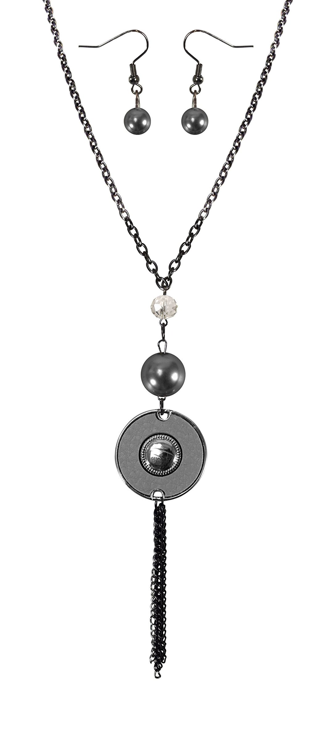 Vintage Chic Long Chain Large Pearl Circle Necklace Earrings Set