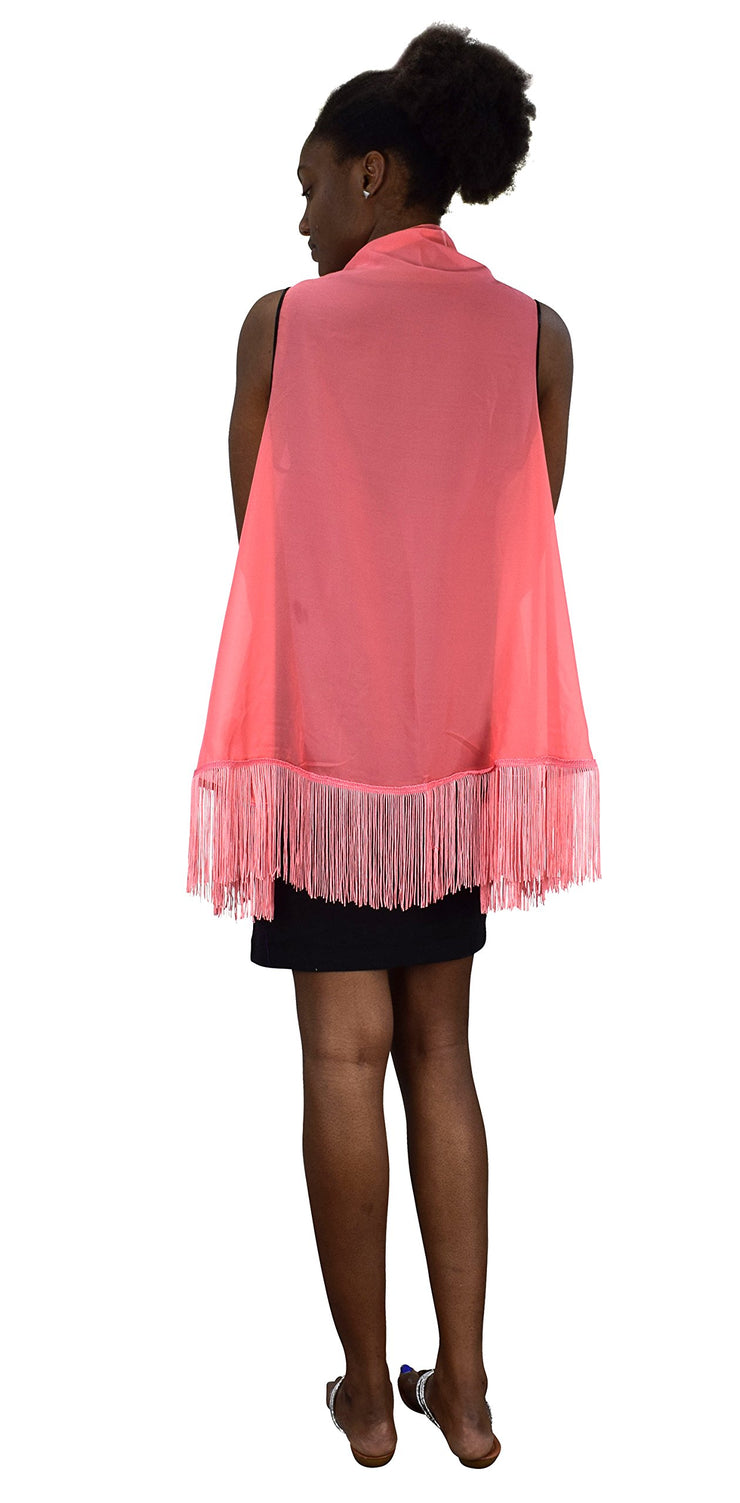 Peach Couture Light Weight Open Front Cardigan Kimono Fringed Cover Up