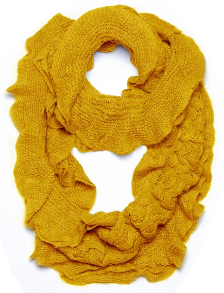 Gold Peach Couture Trendy and Chic Ruffle Edge Thick Knitted Circle Infinity Loop Scarf
