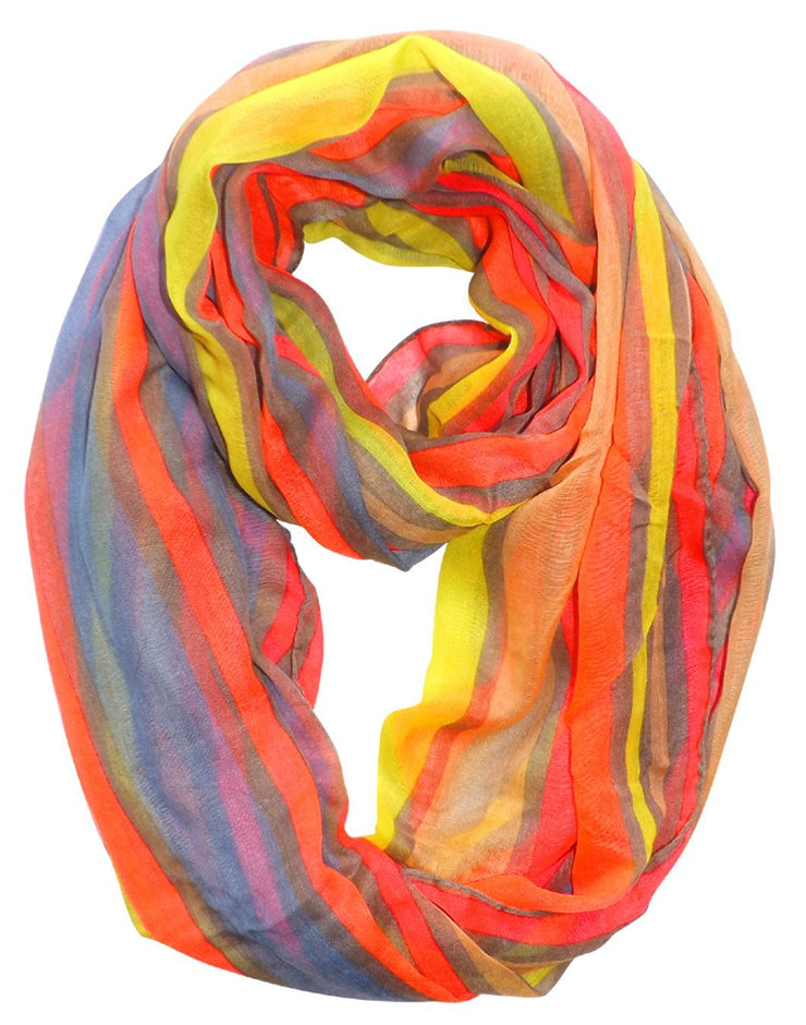 Neon Pink Peach Couture Trendy Striped Print Light and Soft Fashion Infinity Loop Scarf