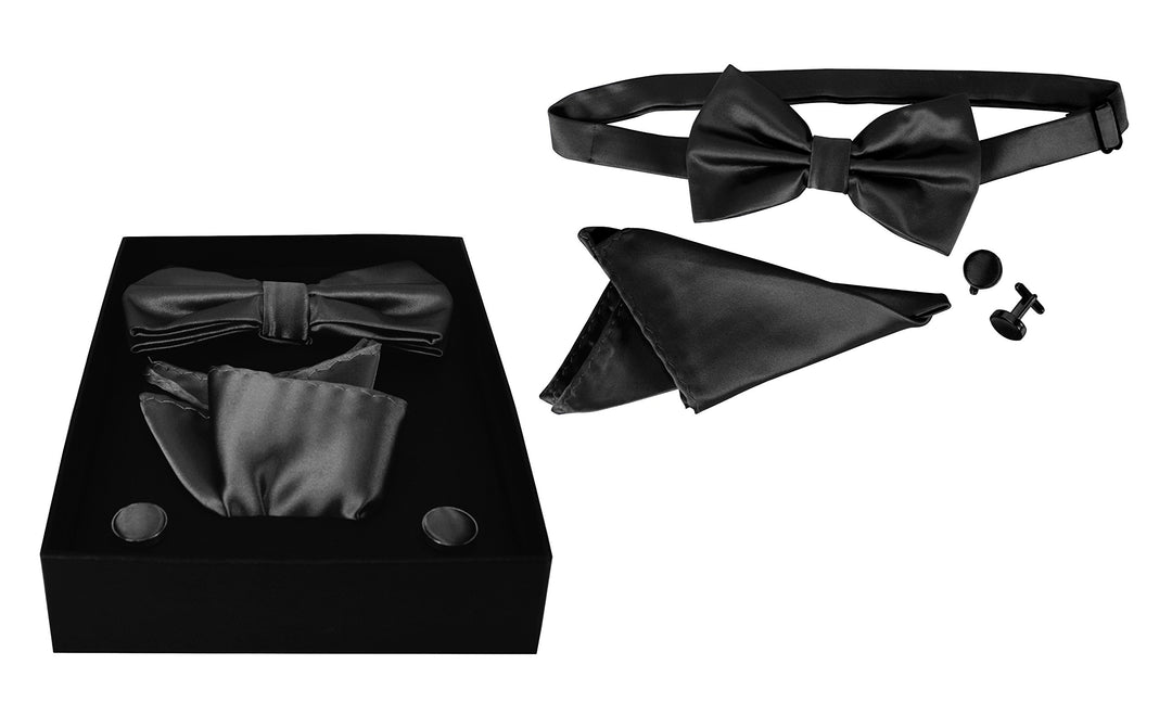 Mens Pre-tied Adjustable Tuxedo Bow Tie Cufflinks Pocket Square Set