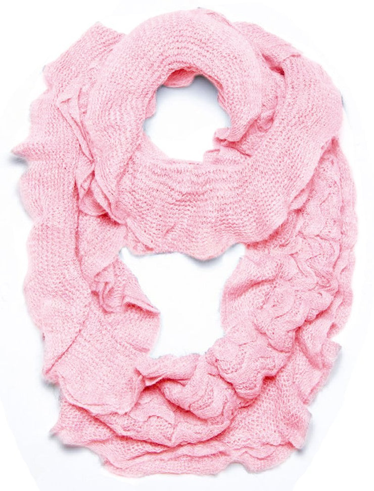 Baby Pink Peach Couture Trendy and Chic Ruffle Edge Thick Knitted Circle Infinity Loop Scarf