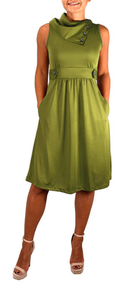B0922-Foldover-Collar-Dress-Green-XL-OS