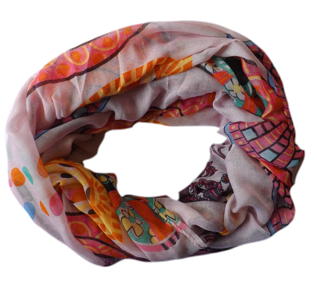 Vivid & Lively Lightweight Paisley Damask Infinity Loop Scarf