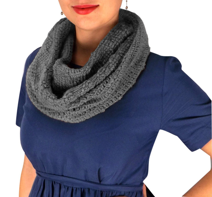Gray Womens Glamorous Chic Warm Knitted Winter Snood Infinity Loop Scarf